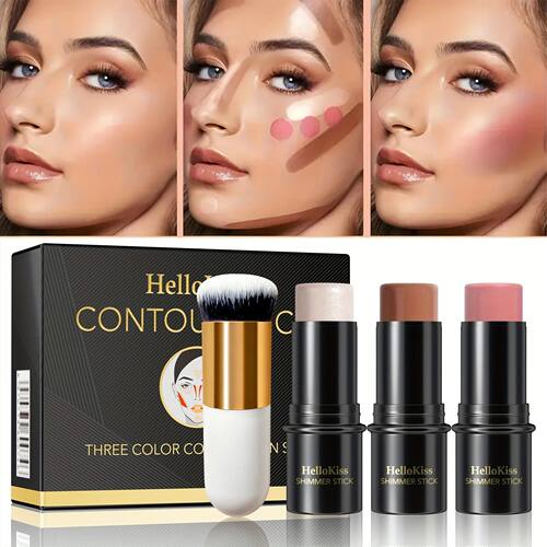 4pcs Contour Stick Set, Highlighter, Blush & Bronzer with Hi