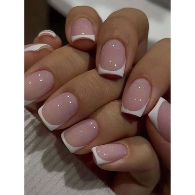 24pcs/set short square fake nails for women cute bride heart