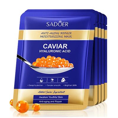 5pcs Caviar Hyaluronic Acid Moisturizing Facial Masks Bright