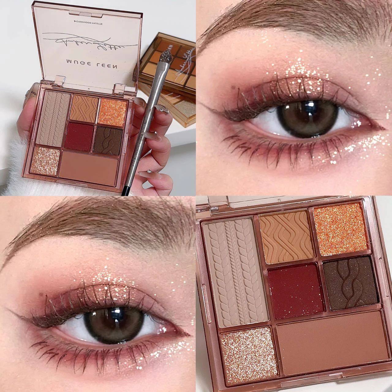 7 Colors Rose Red Brown Eye Shadow Palette Matte Glitter Pea