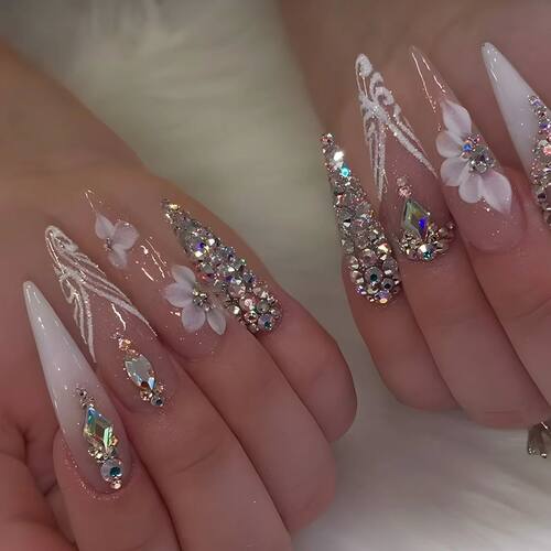 24pcs Long Stiletto Press on Nails Tips Hot Girl Almond Fals