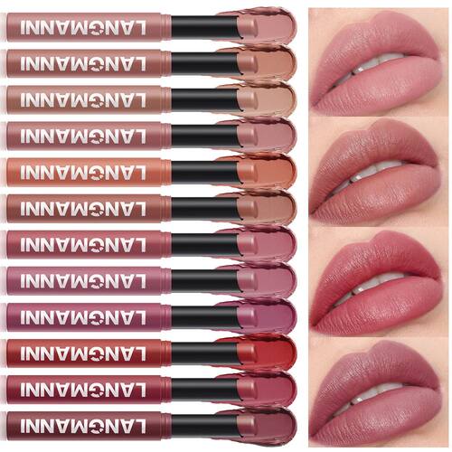 12 Colors Matte Lipstick Pen Waterproof Nude Lip Gloss Makeu