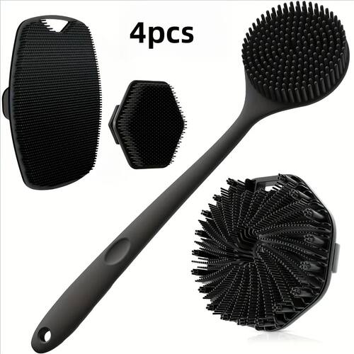 1-4-piece bath brush set Soft silicone bath brush with non-s