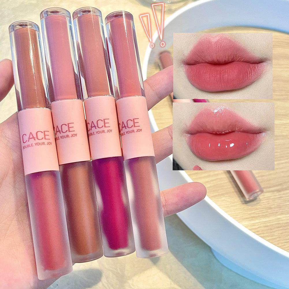 1pcs double head waterproof lip gloss matte velvet lipgloss