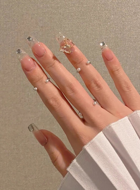 24pcs Butfly decorated false nails Removable Long Paragraph