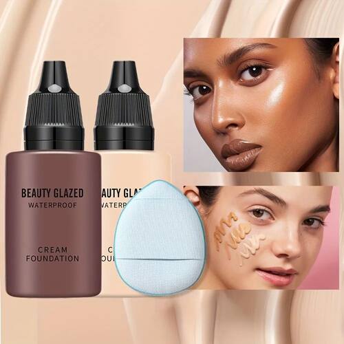 New Foundation +Puff set Liquid Matte Full Coverage Foundati