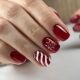 Chr Stripe White Red Square Candy Short Nails Snowflake Fake