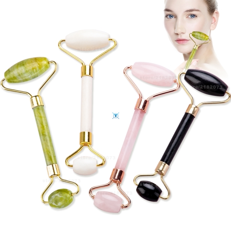 Green Pink Jade Roller Massager For Face Natural Stone Slimm