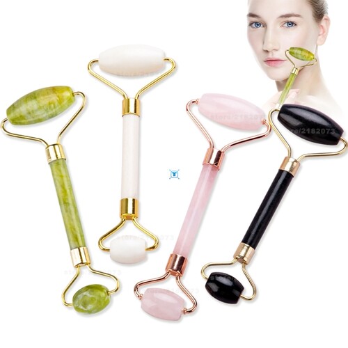 Green Pink Jade Roller Massager For Face Natural Stone Slimm