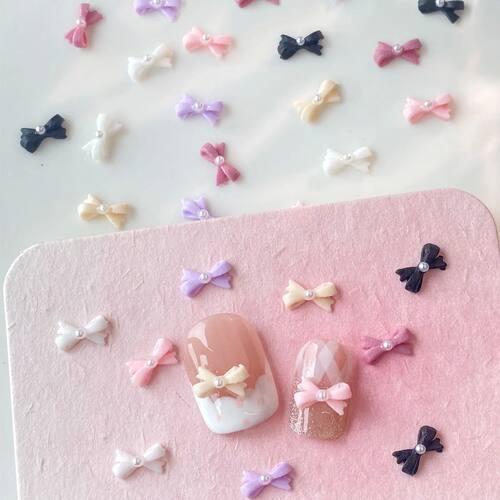50pcs Mix Color Bow with Pearl Korea Style Nail Art Charms 3