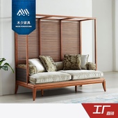 木夕新中式 东南亚风格 槟榔家具胡桃木色实木沙发清风榻罗汉床沙发