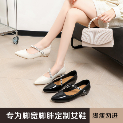 加肥加宽大码宽胖脚尖头玛丽珍鞋