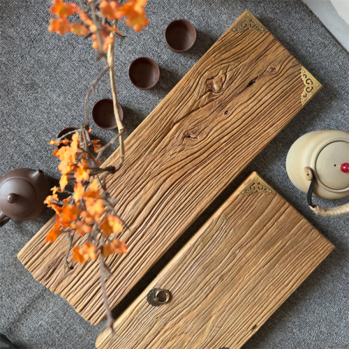 风化老木禅意拍照背景板定制茶托