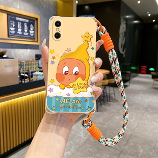 星星人适用iPhoneX斜跨手机壳XR小众日韩高级XS卡通可爱少女XSMax硅胶时尚男女X个性手绳保护套