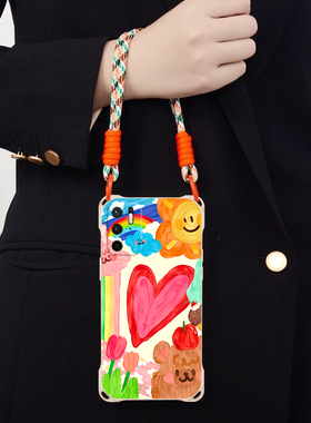 彩色油画适用红米Note10ProMax国际版斜跨手机壳Note10Pro国际版小众日韩可爱超萌Note10S卡通时尚少女Note1