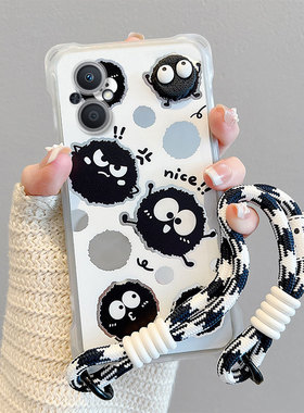 适用OPPOF21Pro手机壳卡通潮少女搞怪创意斜跨绳立体创意可爱日韩保护壳