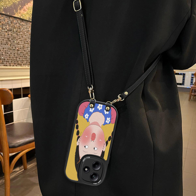 蜡笔小新适用红米Note10Pro5G手机壳斜跨挂绳Note115G全包潮ins少女Note11T5G国际版卡通图案Note11T可爱保