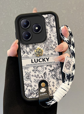 适用realme真我Narzon63手机壳C63山茶花0ppoReaimenarzon63手绳磨砂可爱创意学生女潮流小羊皮保护套全包潮