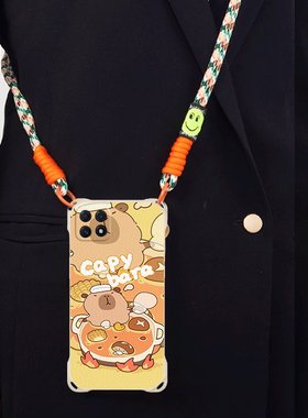 超萌卡皮巴拉适用OPPOF17斜跨手机壳豚鼠F17Pro小众日韩A934G卡通可爱少女硅胶时尚男女F17个性手绳保护套