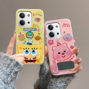 l5c保护套miui15c支架hm15c镜子小清新ins防摔潮少女时尚 4G果冻壳Hongmi 5G手机壳15c 卡通可爱适用红米15c