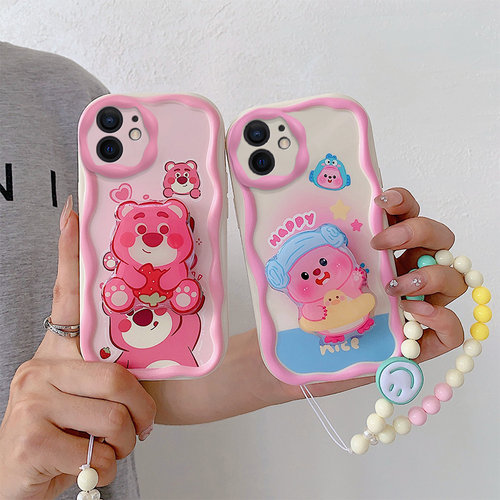 适用苹果12手机壳日韩可爱女iphone 12pro个性潮女ihpone 12promax保护套ins风搞怪pg12手链支架iphoen12pr0