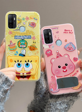 卡通可爱适用oppoA53国际版手机壳A32果冻壳PDVM00支架opa潮少女0ppo小清新ins欧珀a32保护套0pp0a32镜子防摔