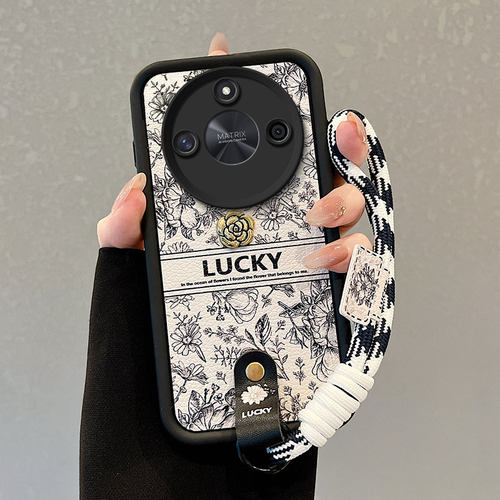 适用荣耀X60pro手机壳X60可爱BRP-AN00手绳BRP-AN0o潮流荣誉X6o磨砂荣誉x6opro山茶花创意保护套小羊皮学生女