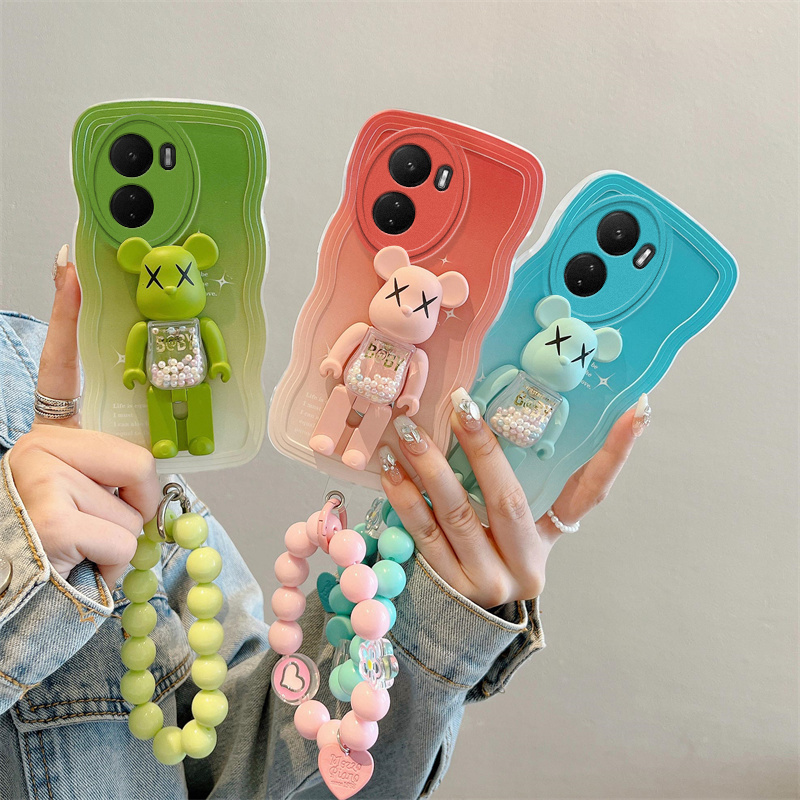 适用vivo Y35 5G手机壳日韩搞怪少女vovo y33s手链V2230A简约学生vivi y35保护套ins风潮牌暴力熊支架v2166a