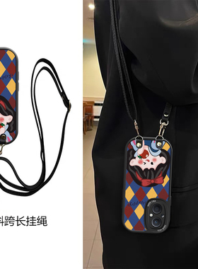 斜跨链条适用OPPOReno8T手机壳卡通f19pro潮少女Reno7Z全包8z斜跨挂绳可背创意皮纹可爱保护壳