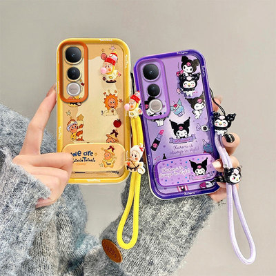 卡通可爱适用vivoV50lite 5G手机壳V50磨砂V50lite 4G手绳vovoV50lite潮流镜子支架少女保护套立体公仔超薄潮