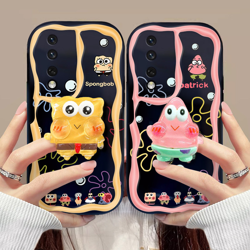 荣耀90硅胶可爱支架奶油壳