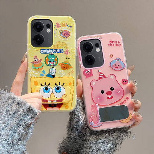 卡通可爱适用oppoReno13f手机壳ooporonel3f果冻壳Rneo13f潮少女Ren013f保护套Reon13f镜子防摔小清新ins支架