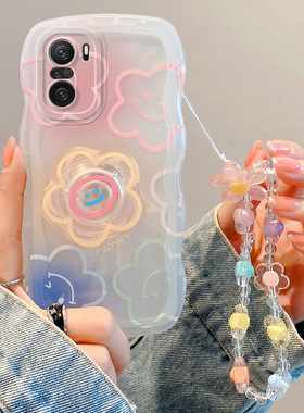 适用红米K40手机壳可爱学生redmi k40s个性透明hongmi k40s保护套ins风小清新k4opro硅胶手链支架k4os夏天女