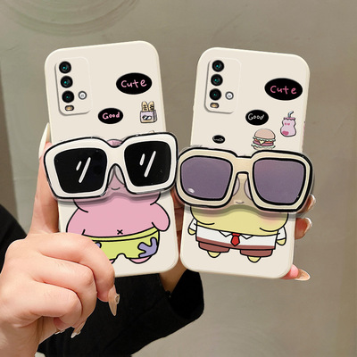 适用红米Note94g手机壳时尚可爱女redmi note9pro保护套ins风日韩搞怪女nite9pro硅胶支架note9 5g海绵宝宝潮