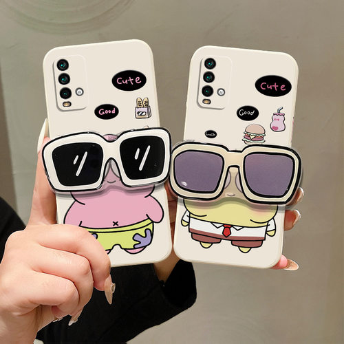 适用红米Note94g手机壳时尚可爱女redmi note9pro保护套ins风日韩搞怪女nite9pro硅胶支架note9 5g海绵宝宝潮