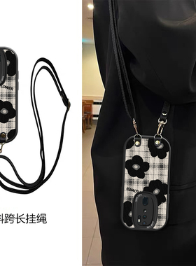 皮纹山茶花适用OPPOA9手机壳斜跨挂绳A9x/a11全包a52020挂件F11卡通潮少女ins可爱保护壳