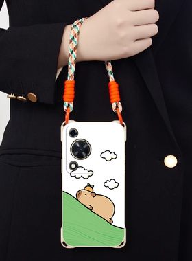 躺平可爱豚鼠适用华为畅享70斜跨手机壳华为畅享70S小众日韩超萌华为novaY72卡通少女硅胶时尚男女华为畅享7