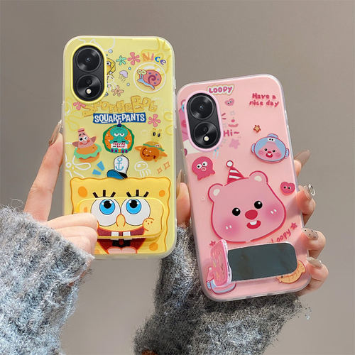 卡通可爱适用oppoA38 4G手机壳欧珀a38潮少女0pp0a38小清新ins镜子保护套防摔果冻壳支架全包时尚超薄潮