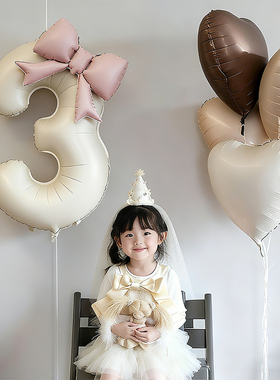 3岁女孩生日仪式感氛围布置装饰数字气球拍照道具ins风简约派对