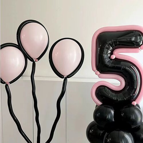 黑色粉边数字气球生日布置品