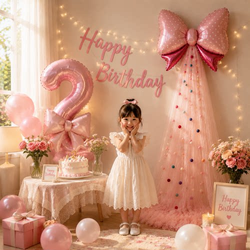 女宝生日派对蝴蝶结网纱气球