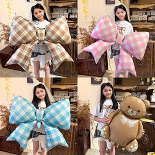 ins风大号蝴蝶结小熊蛋糕造型气球儿童宝宝生日场景布置手拿装饰