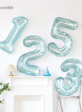 浅蓝色水晶数字气球生日派对装饰场景布置儿童宝宝户外拍照道具