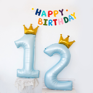 粉色皇冠数字气球生日拍照道具ins风40寸网红派对装饰场景布置品