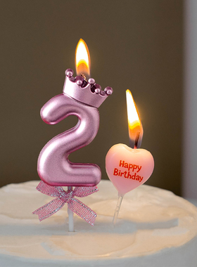 粉色皇冠数字蜡烛生日蛋糕蝴蝶结烘焙插件ins风派对氛围拍照道具