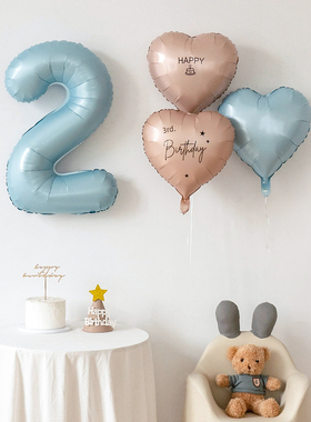 40寸数字气球周岁生日布置男孩飘空儿童派对拍照装饰场景婴儿蓝