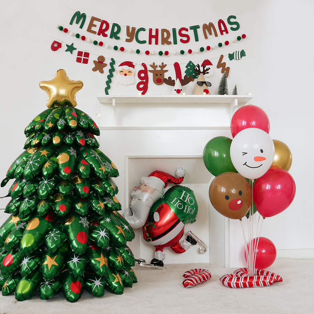 圣诞节超大号立体组装圣诞树气球节日氛围感拉旗圣诞老人小熊气球