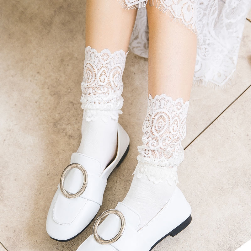 韩国蕾丝袜镂空花边网袜拼接复时尚个性百搭中筒袜子堆堆袜女潮流