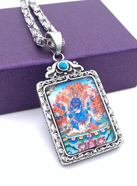 大黑天玛哈嘎拉唐卡项链钛钢男