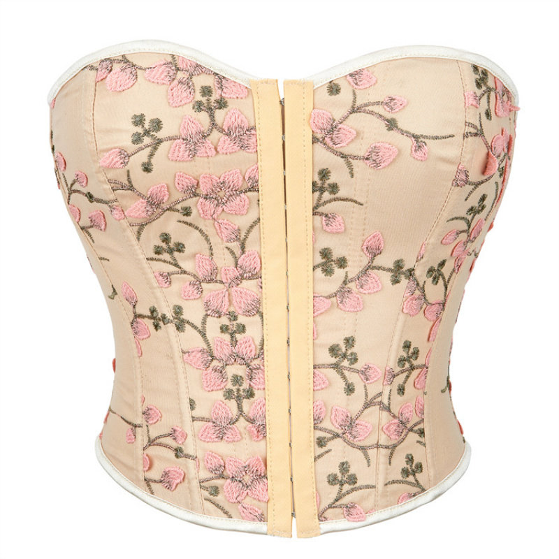 新款杏色印花瓣图案女士抹胸托胸性感裹胸束腰纯欲宫廷上衣corset